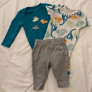 NEW Dinosaur Watercolor Drawing Onesie Bodysuit & Pants Set